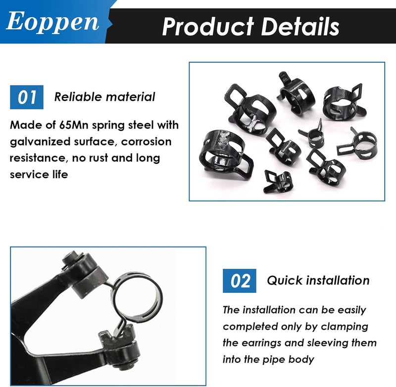 Eoppen 132Pcs 6-25mm Spring Hose Clamps Assortment Kit with Swivel Flat Band Fuel Hose Clamp Plier - 16 Sizes Fuel Line Silicone Vacuum Hose Low Pressure Air Clamps - Image 4